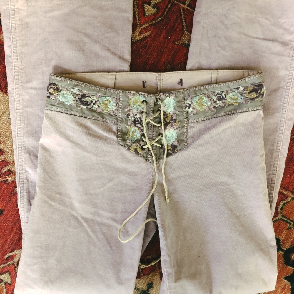 Vintage lace up cords embroidered